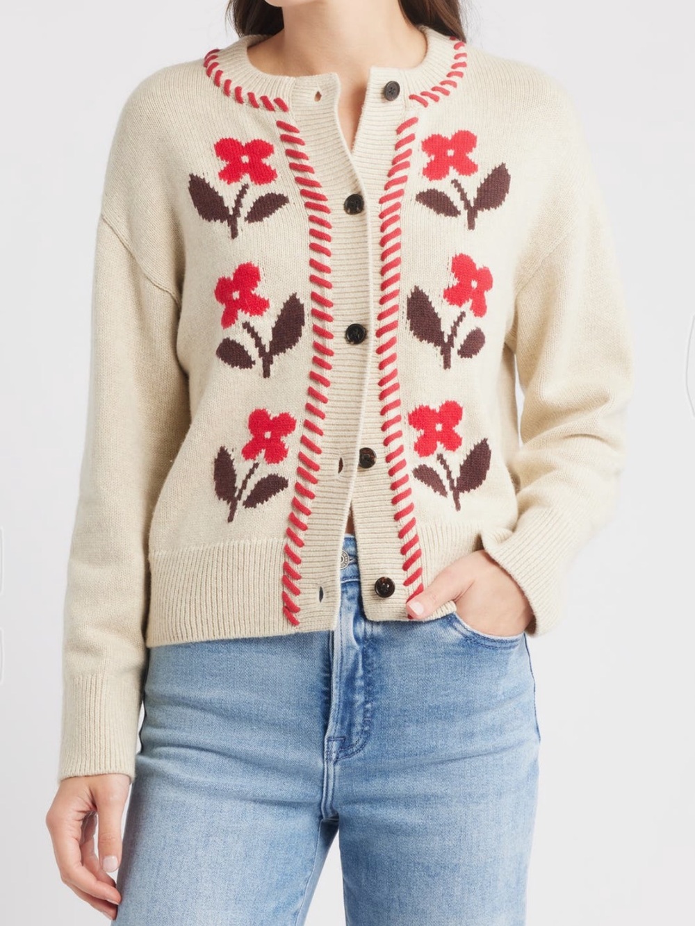 RAILS MAVIE INTARSIA FLORAL CARDIGAN